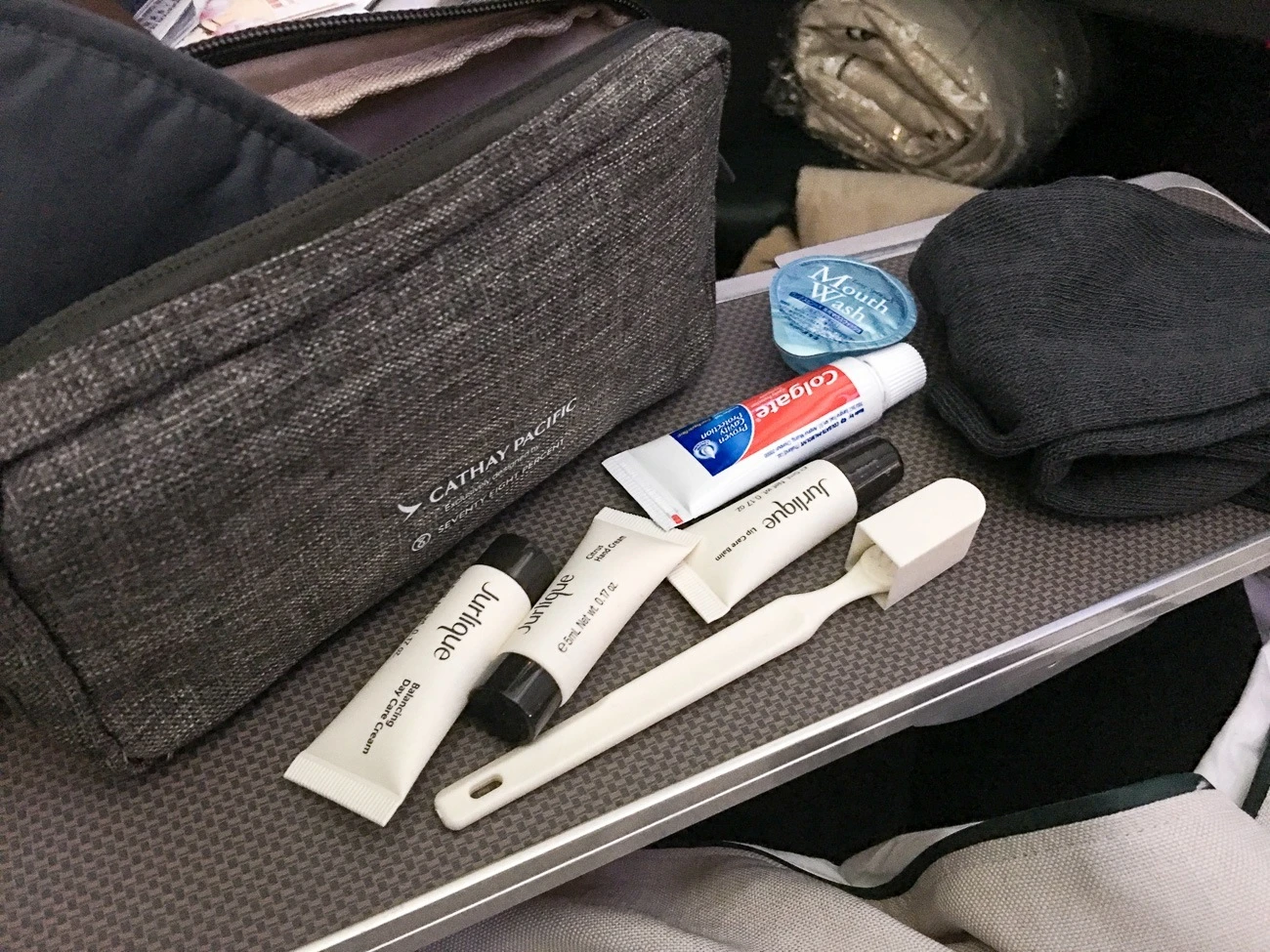 Cathay Pacific business class amenity kit.