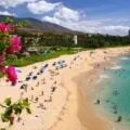 People dotting the Kaanapali beach on a sunny day
