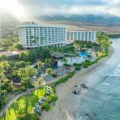 Aerial view of Hyatt Regency Maui and the beach.