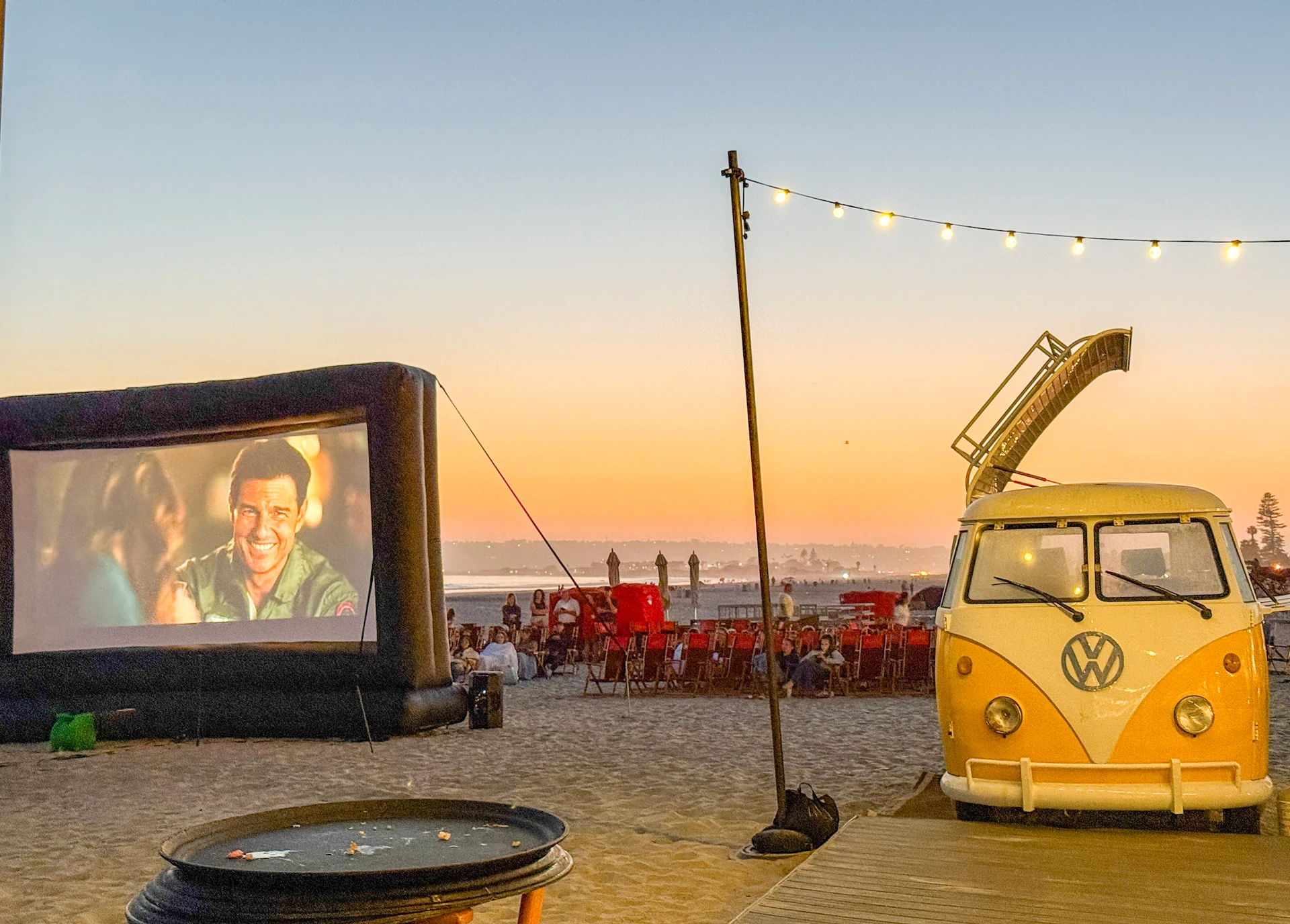 Top Gun reboot on the beach screen at Hotel del Coronado.