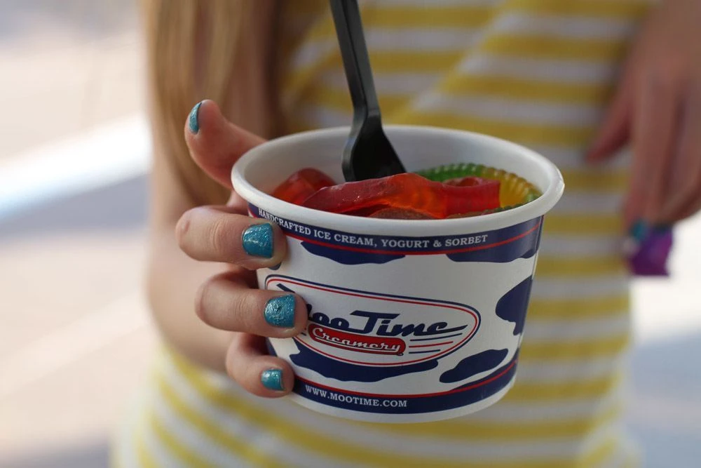 MooTime Creamery ice cream cup with gummy worms.