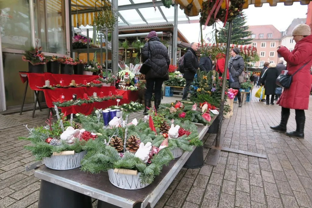 Flowers and greenery at the Wurzburg Christmas Market flowers
