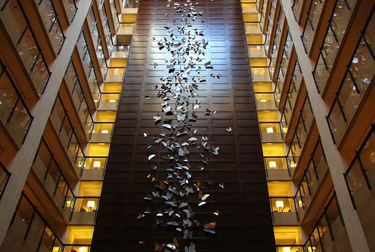 The giant butterfly art installation at Four Seasons Hotel Beijing