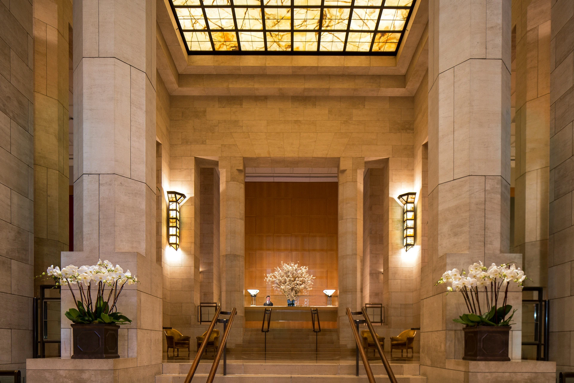 The gorgeous marble lobby at Four Seasons New York.