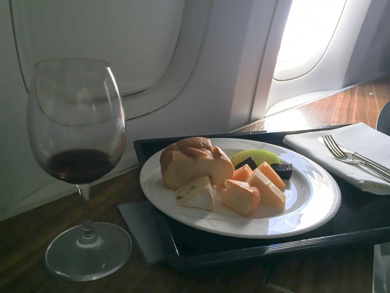 Cheese selection served in first class on Cathay Pacific