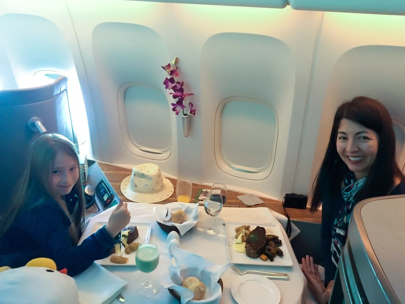 You can dine with a companion in Cathay Pacific's first class.