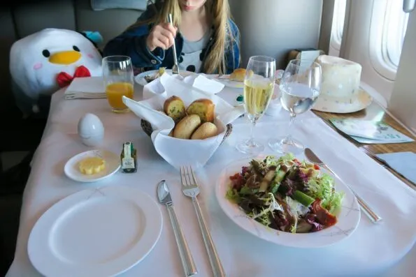 The salad course served in Cathay Pacific's first class