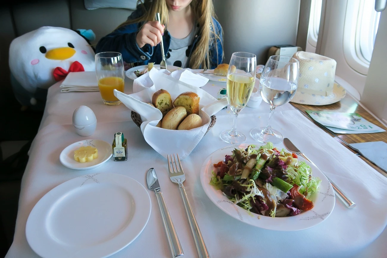 The salad course served in Cathay Pacific's first class