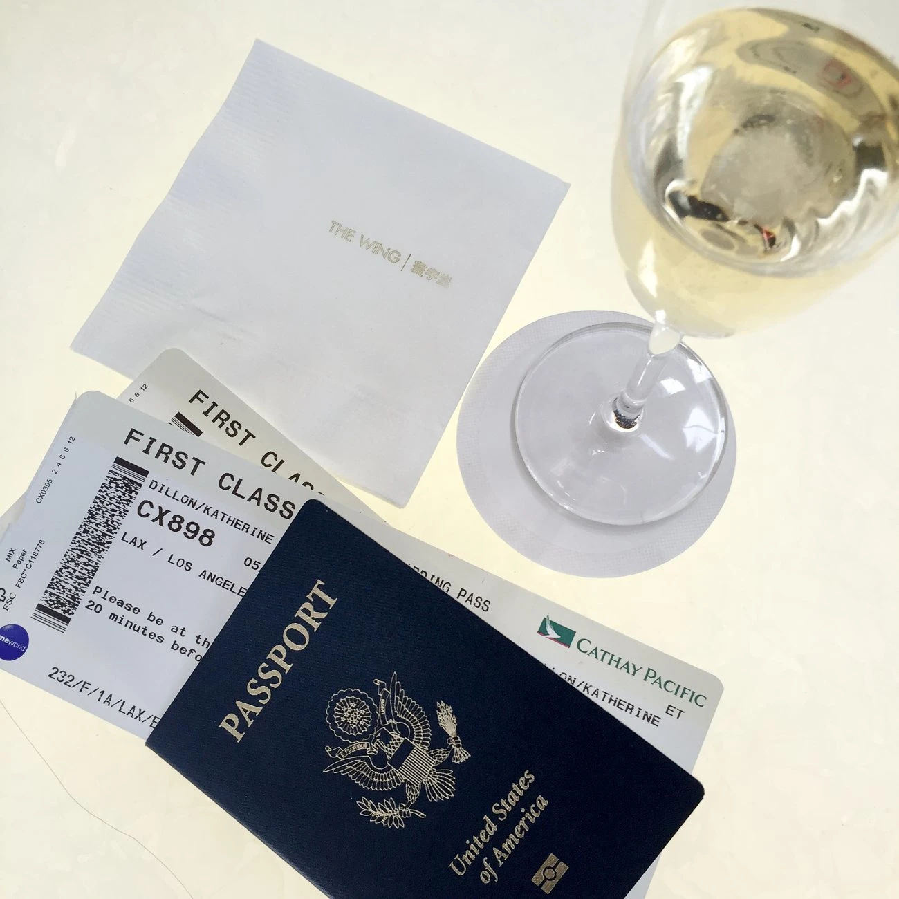 Champagne in Cathay Pacific's first class lounge, The Wing, at Hong Kong International Airport