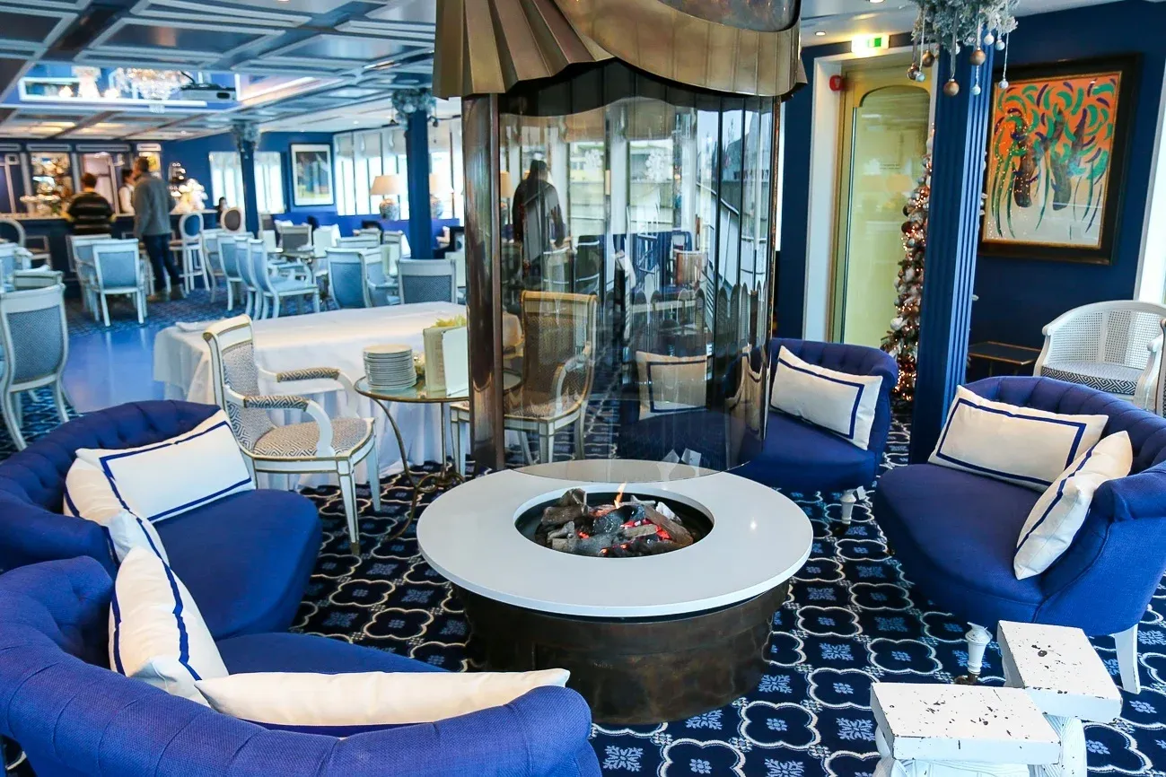 Uniworld's River Queen ship is one of the only with a fireplace onboard.