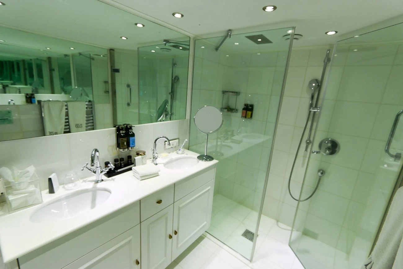 The suite bathrooms on Uniworld's River Queen ship were quite spacious and nice.