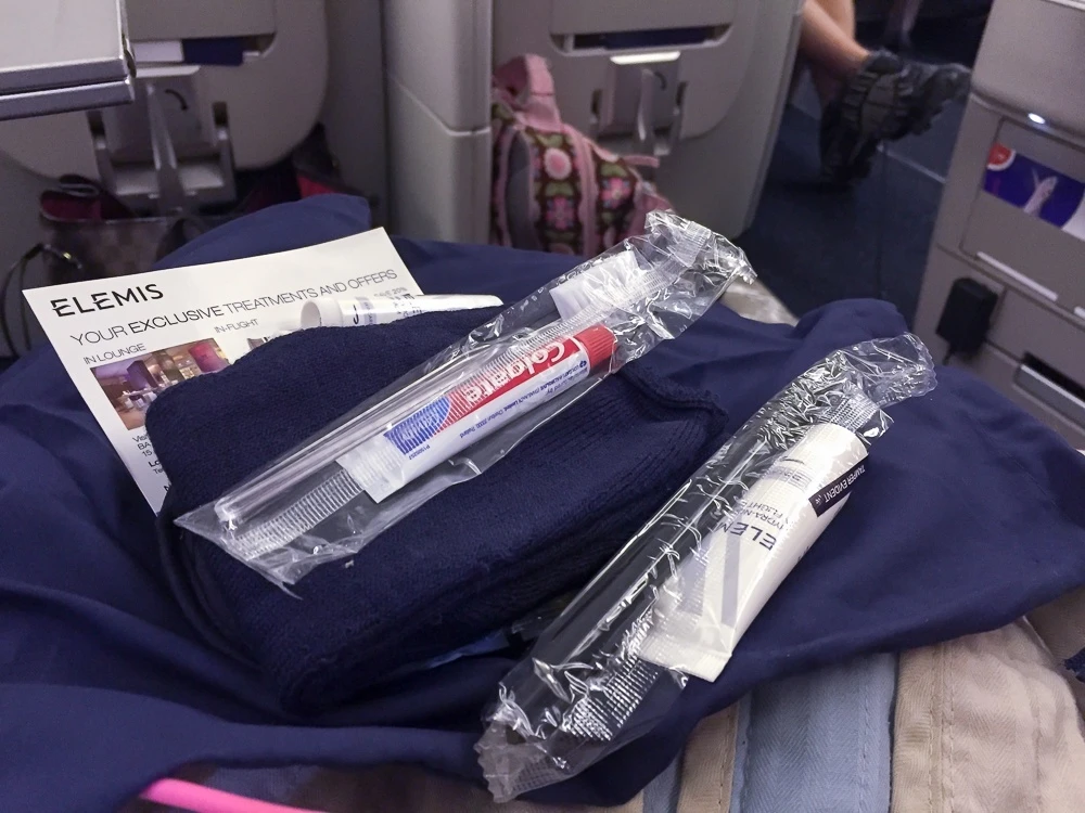 British Airways Club World amenity kit with Elemis.