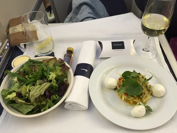 My first course of green salad and goat cheese with pepper salad