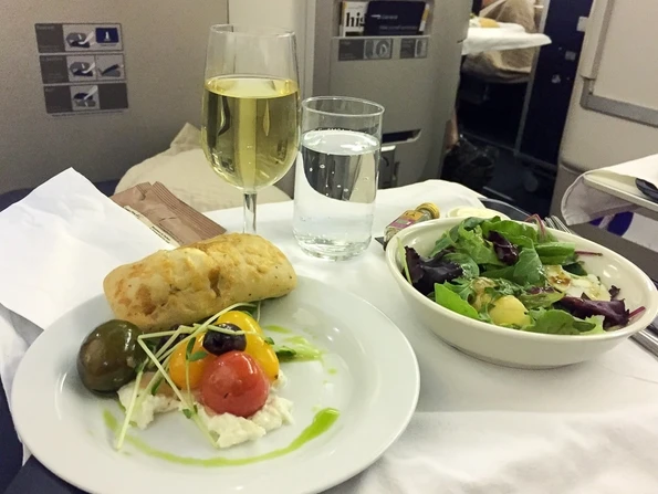 My first course of green salad and burrata appetizer