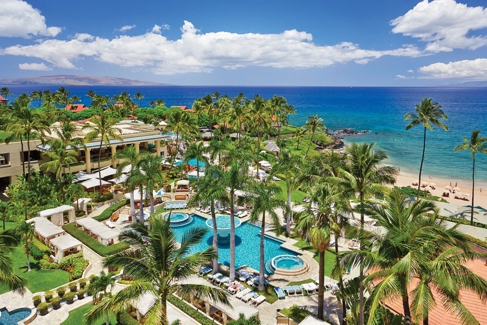 An aerial view of Four Seasons Resort Maui at Wailea, the island's only Forbes five-star resort.