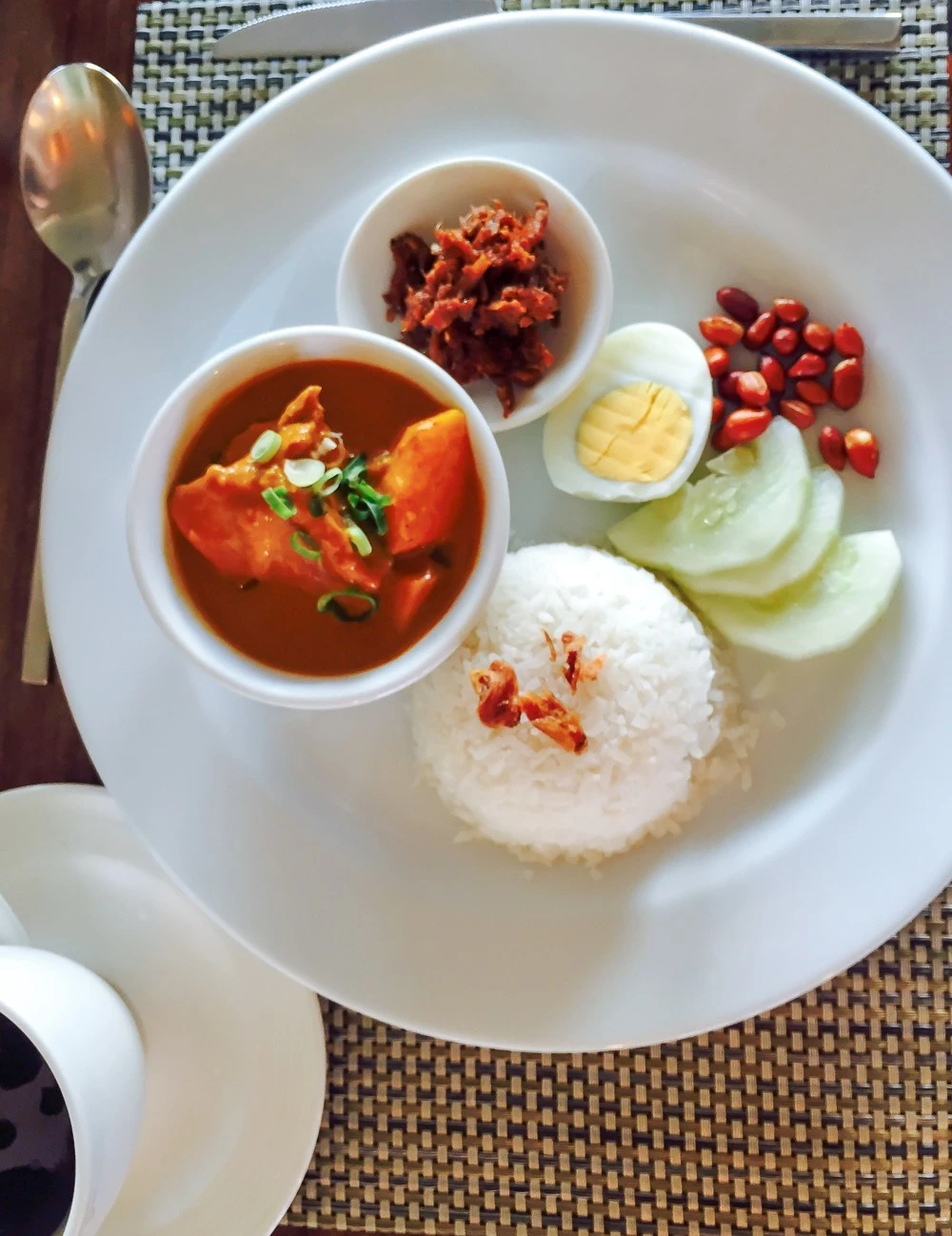 Nasi lemak for breakfast at Shangri-la's Tanjung Aru Resort and Spa in Kota Kinabalu, Malaysia