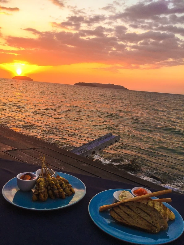 Satay and dips at the Sunset Bar, a little private island that is for guests of Shangri-la's Tanjung Aru Resort and Spa only during sunset.
