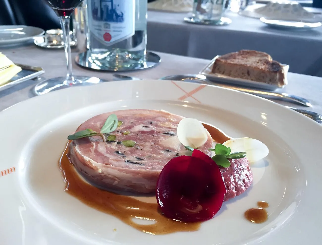 Foie gras starter at Le Jules Verne restaurant in the Eiffel Tower