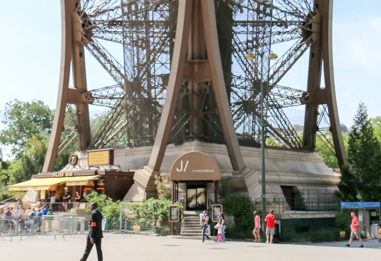 The private entrance to Le Jules Verne restaurant in the Eiffel Tower