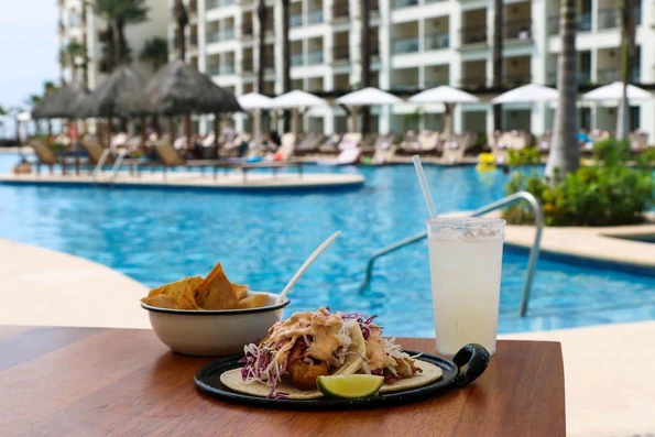 Fish tacos, margarita and ceviche by the pool at Hyatt Ziva Los Cabos in Mexico