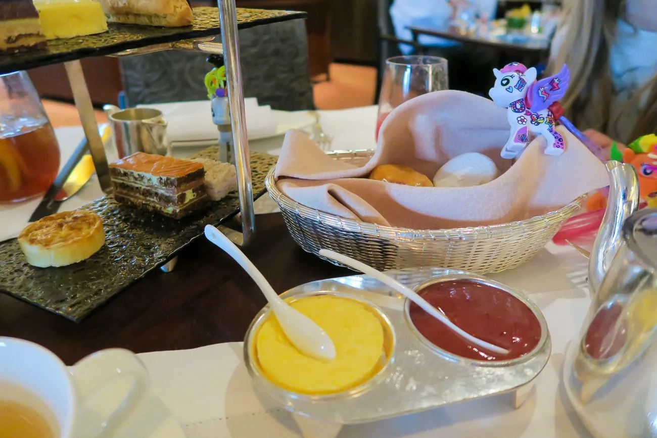 Rose petal jam and clotted cream at the Mandarin Oriental, Hong Kong's Clipper Lounge afternoon tea.