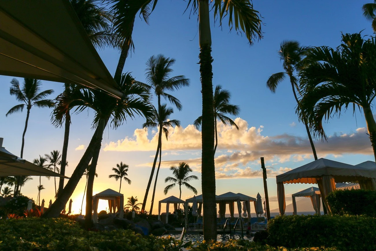 Sunset over the keiki pool at Four Seasons Resort Maui at Wailea