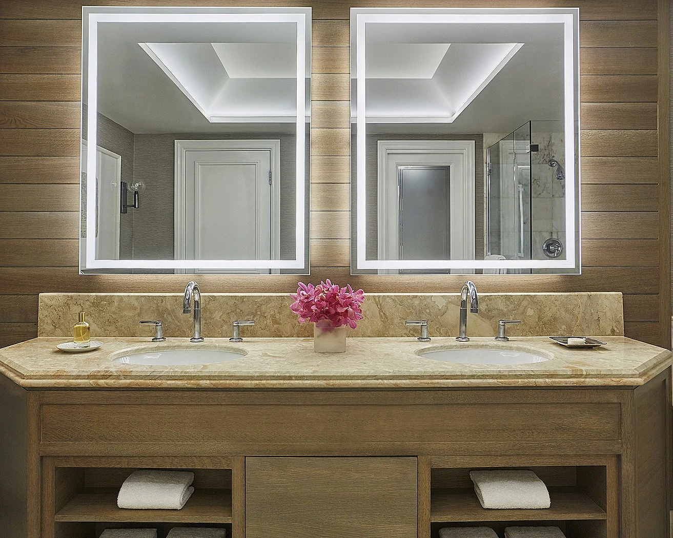 The bathroom vanity in a newly-renovated room at Four Seasons Resort Maui at Wailea.
