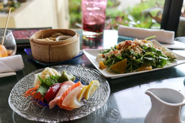 Sashimi and other appetizers at the Lobby Lounge inside Four Seasons Resort Maui at Wailea