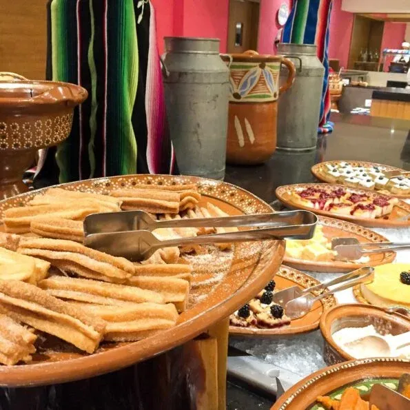 The dessert table (churros!) at El Molina, the Mexican buffet restaurant at Hyatt Ziva Los Cabos