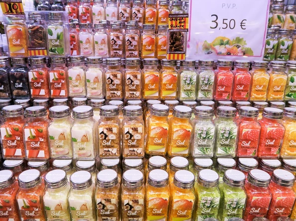 Flavored salts at La Boqueria Market in Barcelona