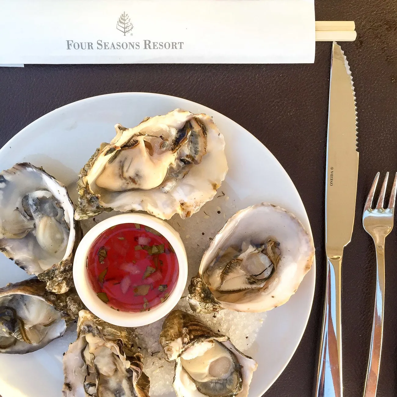 Oysters at the raw seafood bar at Four Seasons Resort Maui at Wailea