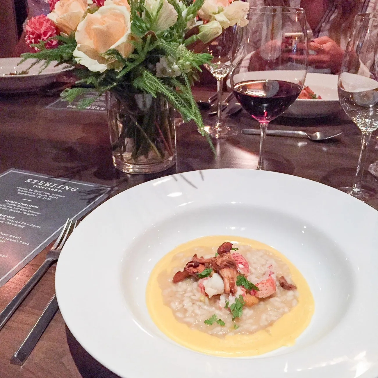 Lobster risotto with corn sauce paired with Sterling wines
