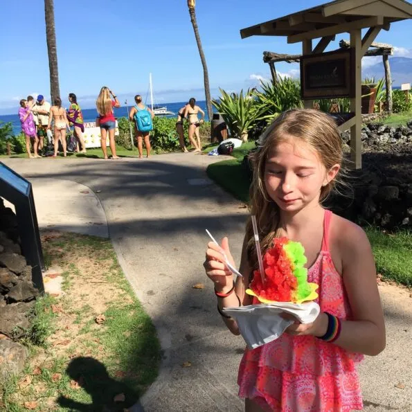 Shave ice at Makena Beach Resort after a snorkeling tour with Kai Kanani