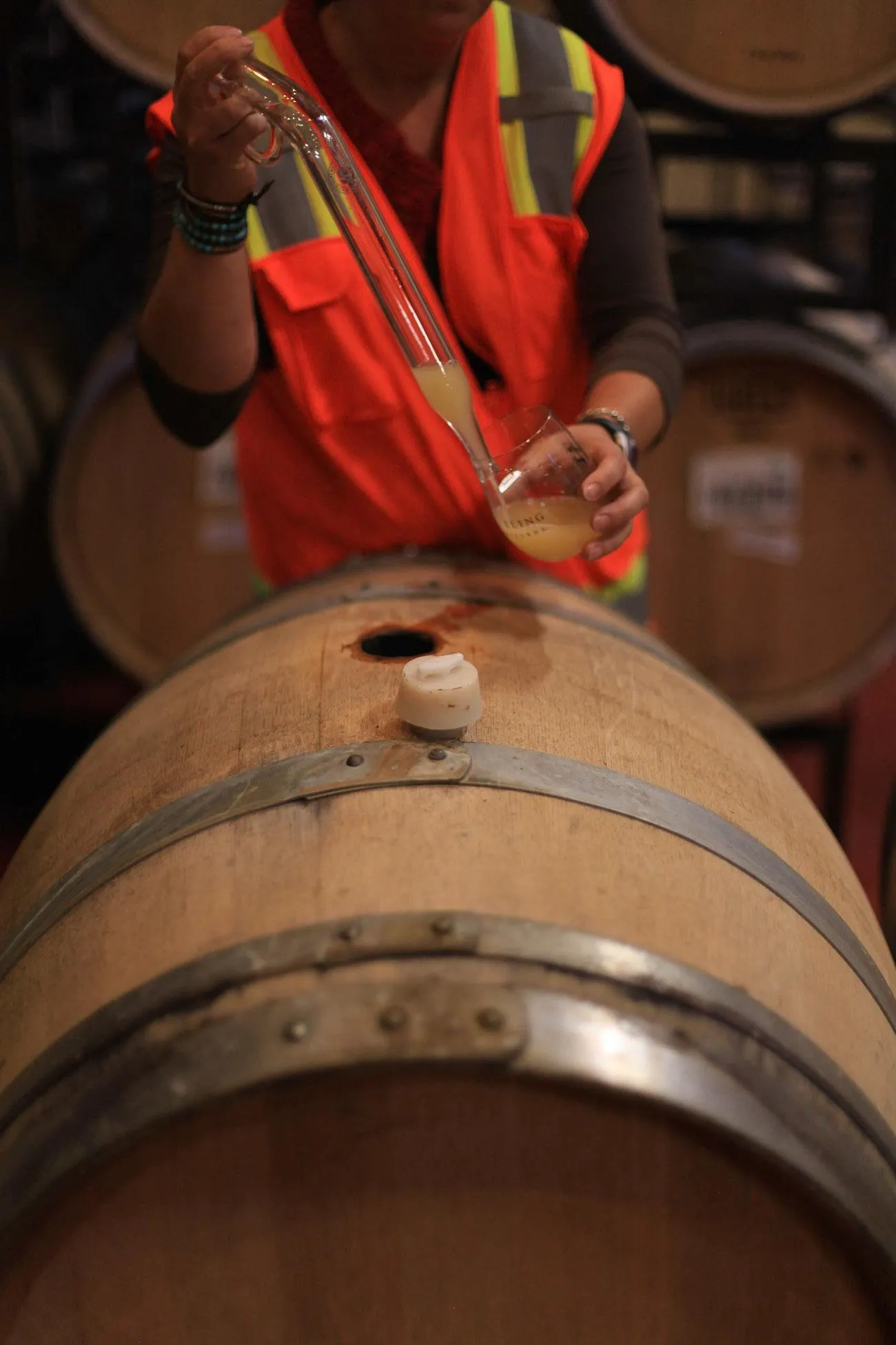 Tasting Chardonnay from a barrel at Sterling Vineyards in Napa Valley