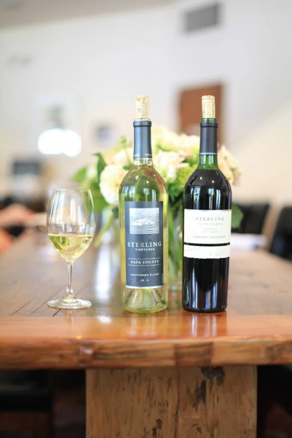 Delicious bottles of Sterling wines served over lunch at Sterling Vineyards in Napa Valley