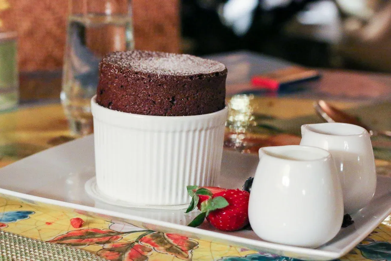 The chef's signature dark chocolate soufflé at Four Seasons Santa Barbara's Bella Vista