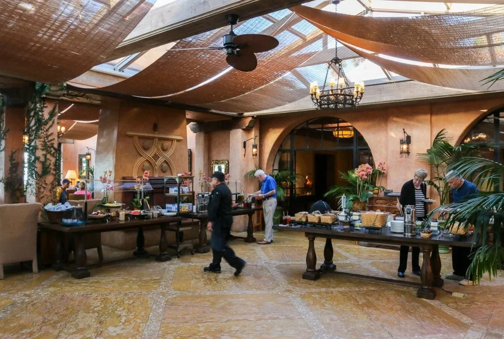 The breakfast buffet set up at Bella Vista