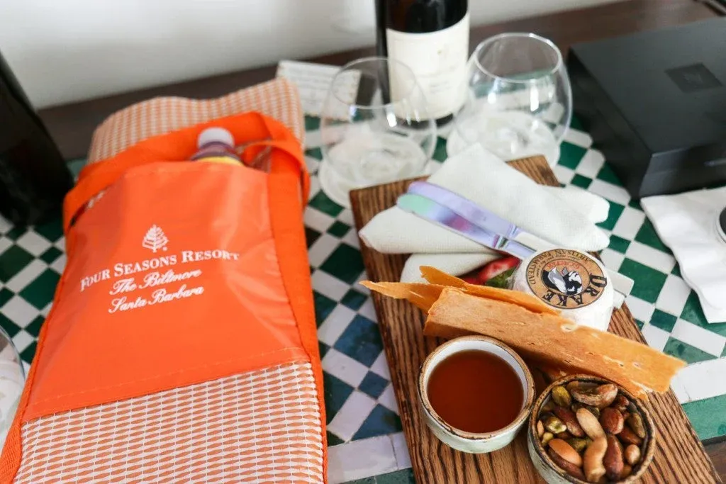 Beach bag and charcuterie amenity left in our room.