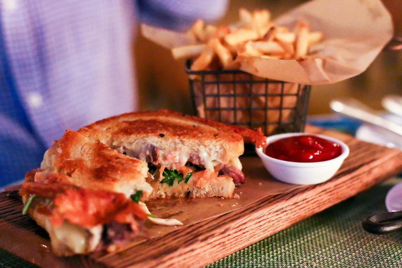 The amazing short rib sandwich with truffle fries at Four Seasons Resort The Biltmore Santa Barbara
