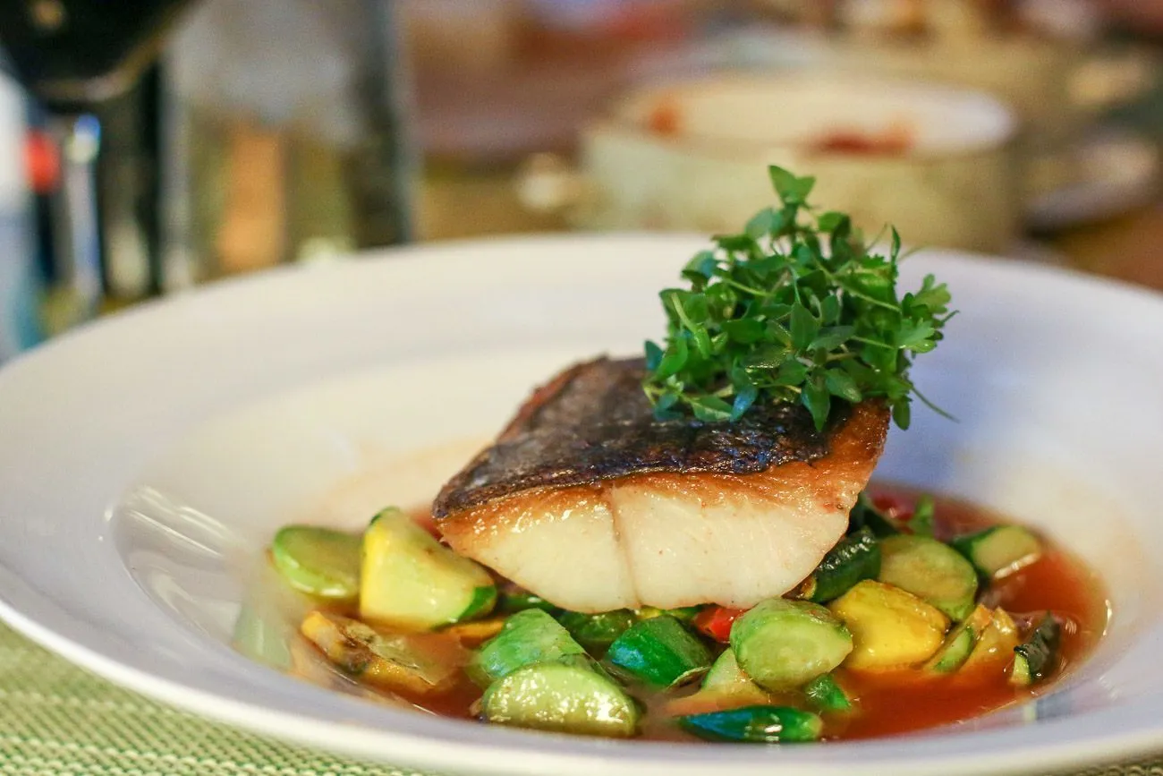 A healthy choice of black cod at Four Seasons Resort The Biltmore Santa Barbara's Bella Vista restaurant.