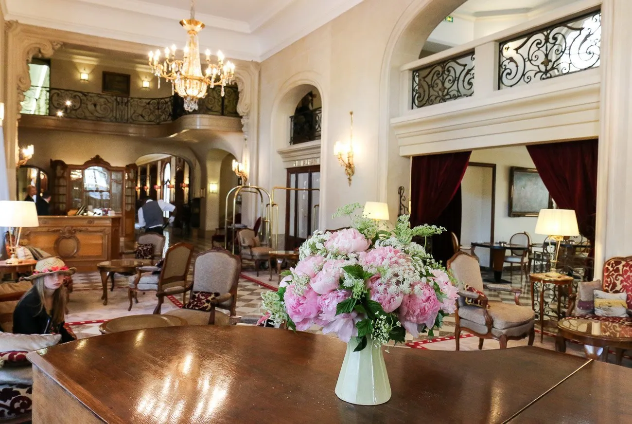 The beautiful lobby at Hotel Regina in Paris