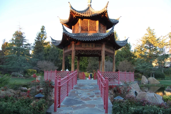My daughter and her spa therapist stand in the pagoda at Four Seasons Westlake Village.