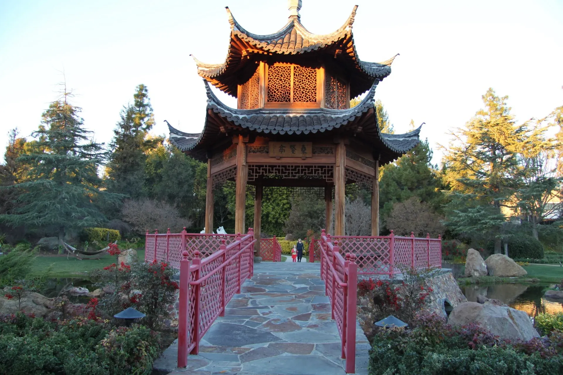 My daughter and her spa therapist stand in the pagoda at Four Seasons Westlake Village.
