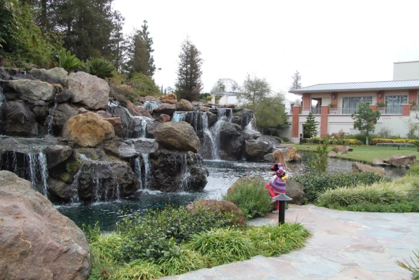 My daughter looks at the waterfall at Four Seasons Westlake.