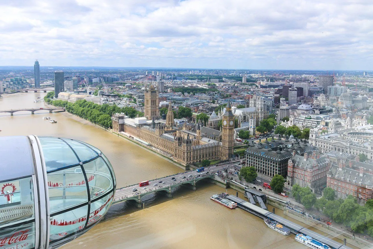 A capsule and view from the London Eye.