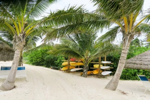 Kayaks and paddle boards are available for guest use at Grand Isle Resort, a luxury hotel in the Bahamas
