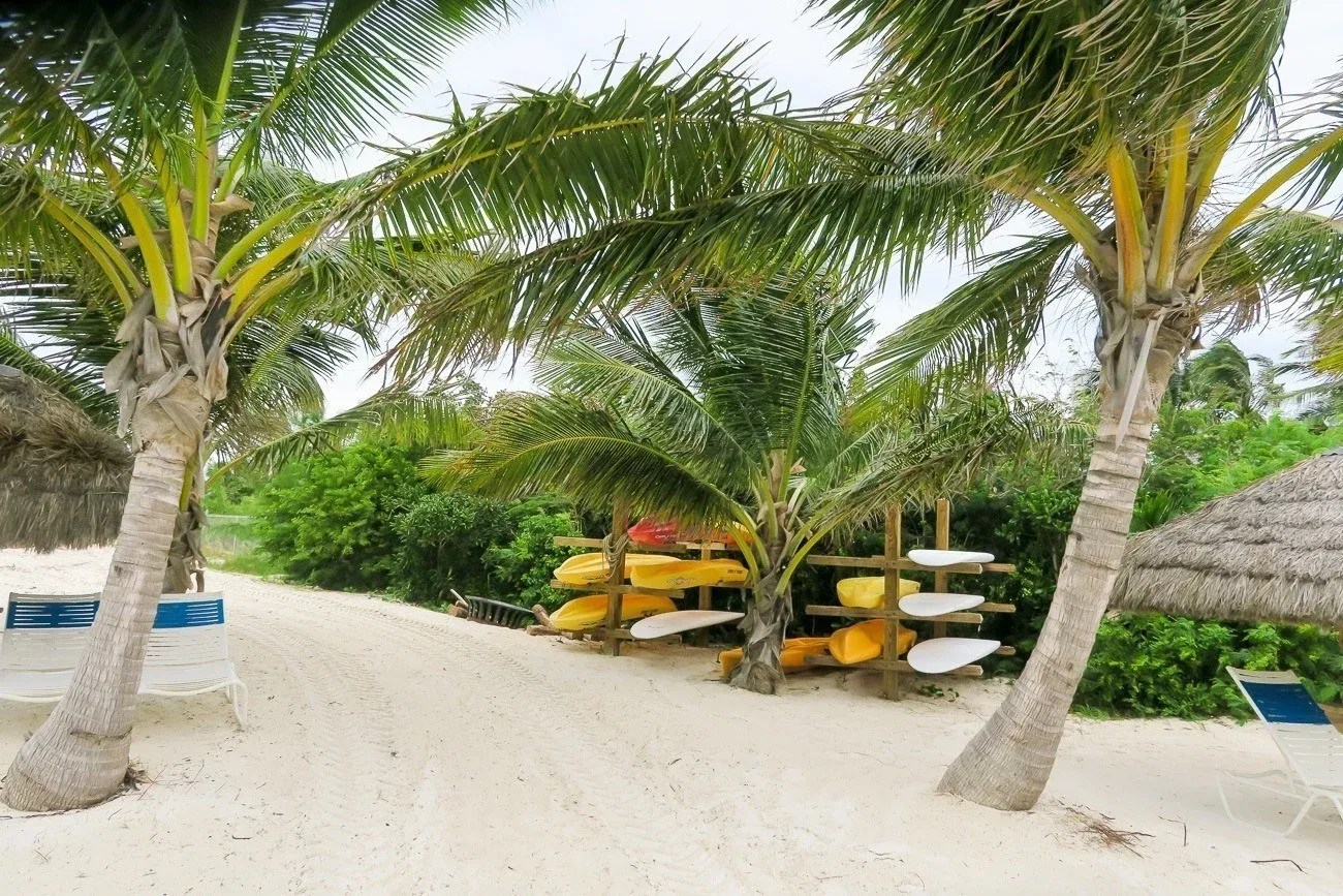Kayaks and paddle boards are available for guest use at Grand Isle Resort, a luxury hotel in the Bahamas