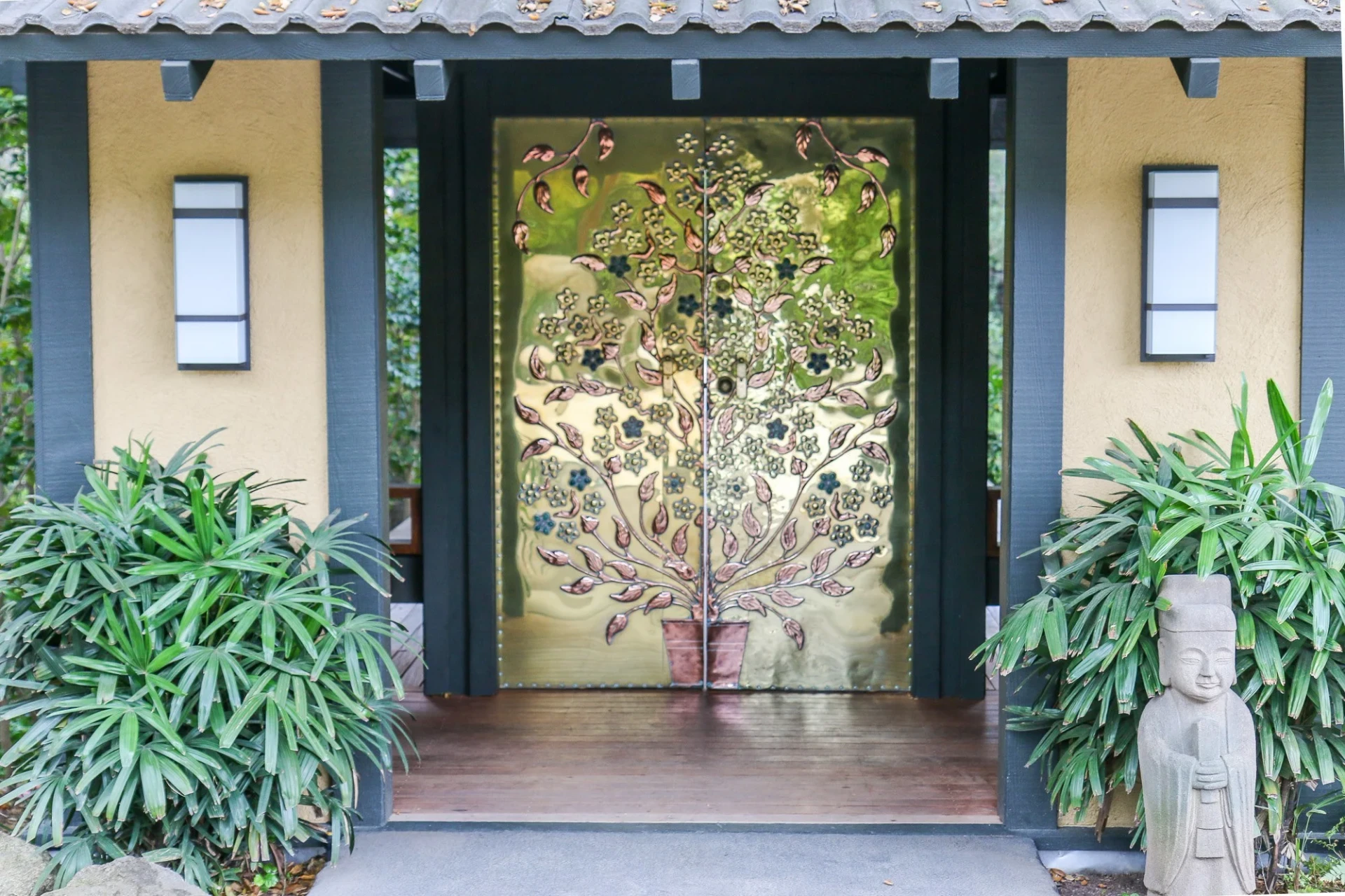 The actual golden door that guests walk through to enter the famous Golden Door spa.