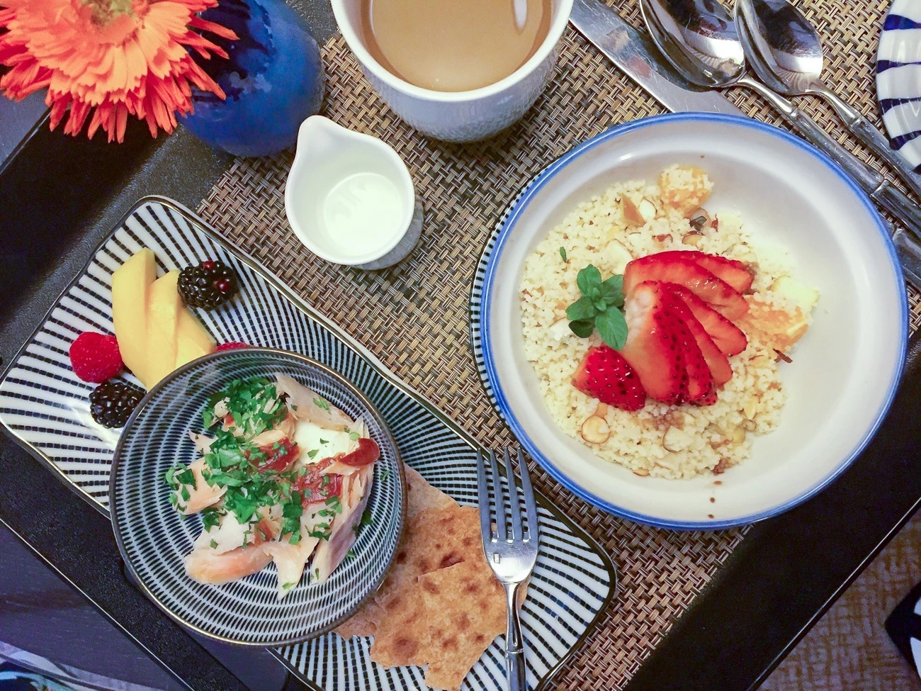 Strawberry tabbouleh with an extra side of smoked salmon at the famous Golden Door Spa.