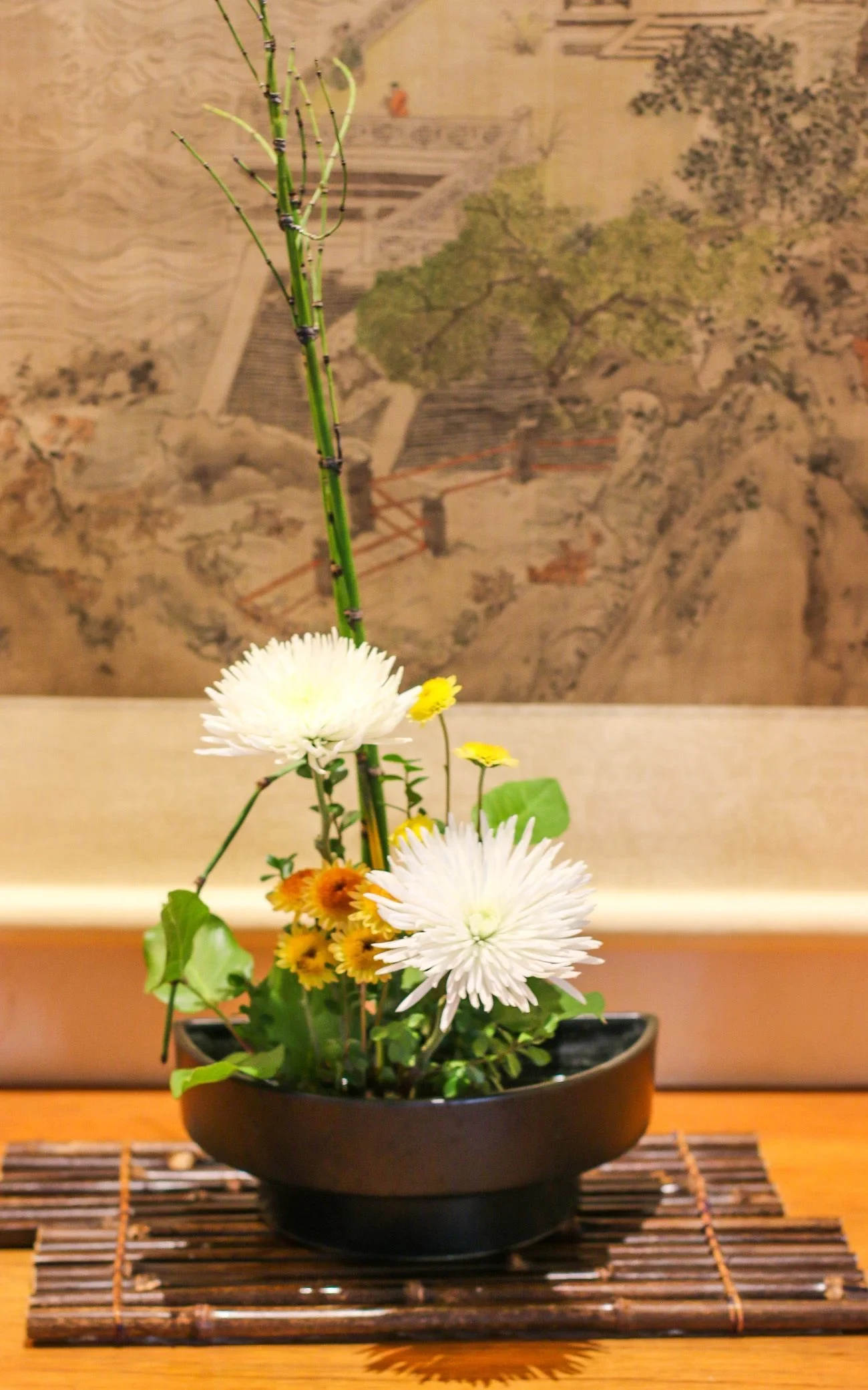 A gorgeous Ikebana flower arrangement at Golden Door Spa.